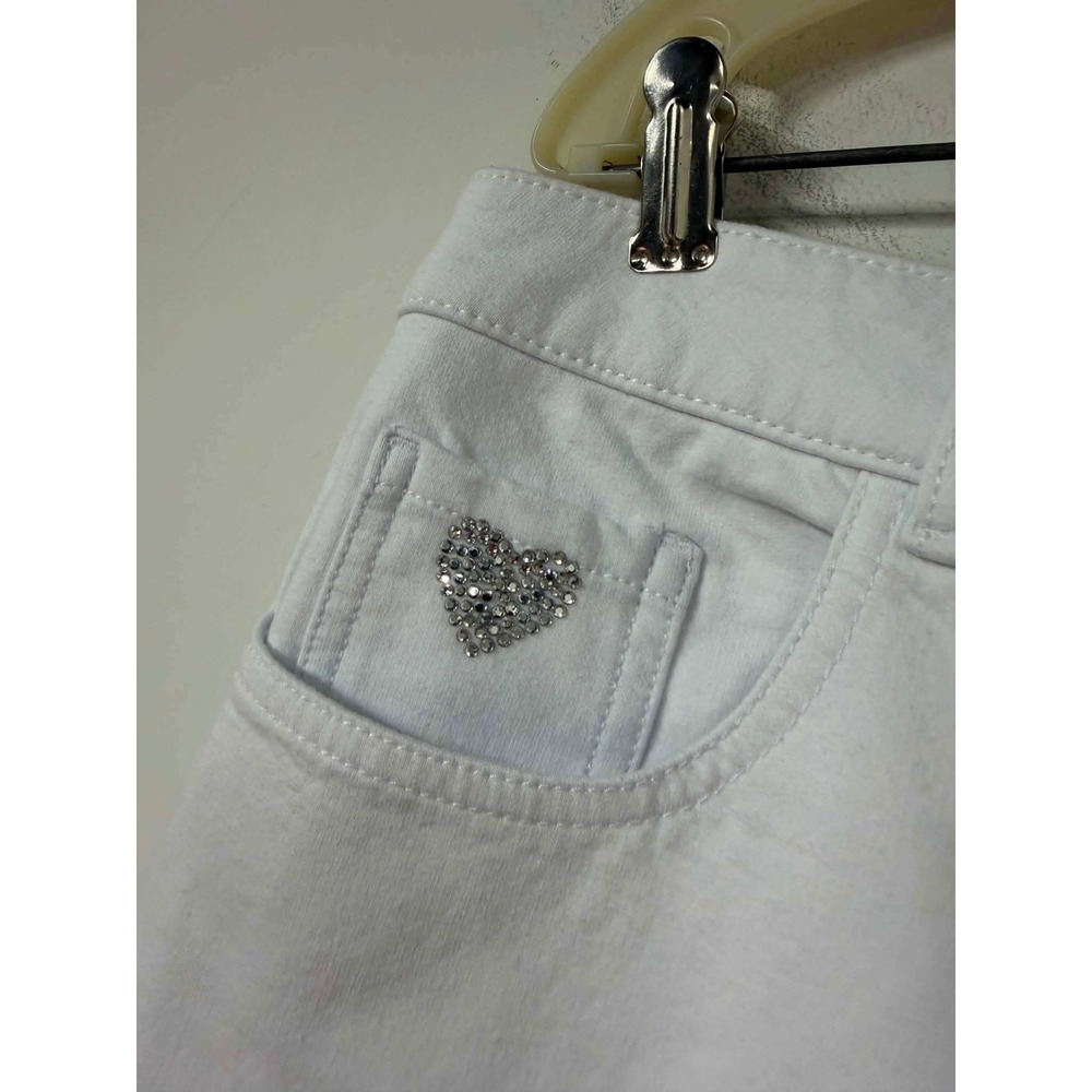Quacker Factory Women 18W White DreamJeannes Wide Leg Rhinestone Heart Pants - Picture 6 of 9